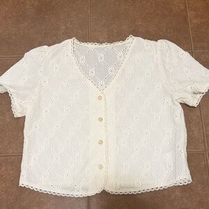 SHEIN Cream Lace Button-Up Blouse